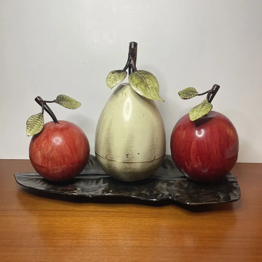 UMA Red Metal Fruit Decorative Sculpture with Platter, 18